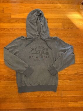 Patagonia Blue Pullover Organic Cotton Hoodie with Fish Logo